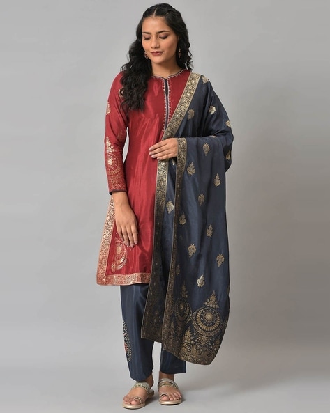 Buy online Blue Straight Pant Suit Semi-stitched Suit from Suits & Dress  material for Women by Afsana Anarkali for ₹1359 at 63% off | 2024  Limeroad.com