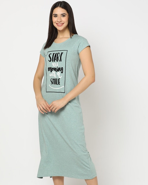 Bodycare Womens Satin V Neck Printed Long Night Dress-BSN6006A