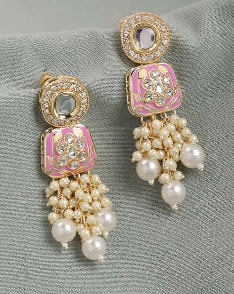 Flipkart.com - Buy RUBANS Rubans Silver Toned Contemprory Dropped Earrings  with Pink Beads Brass Drops & Danglers Online at Best Prices in India