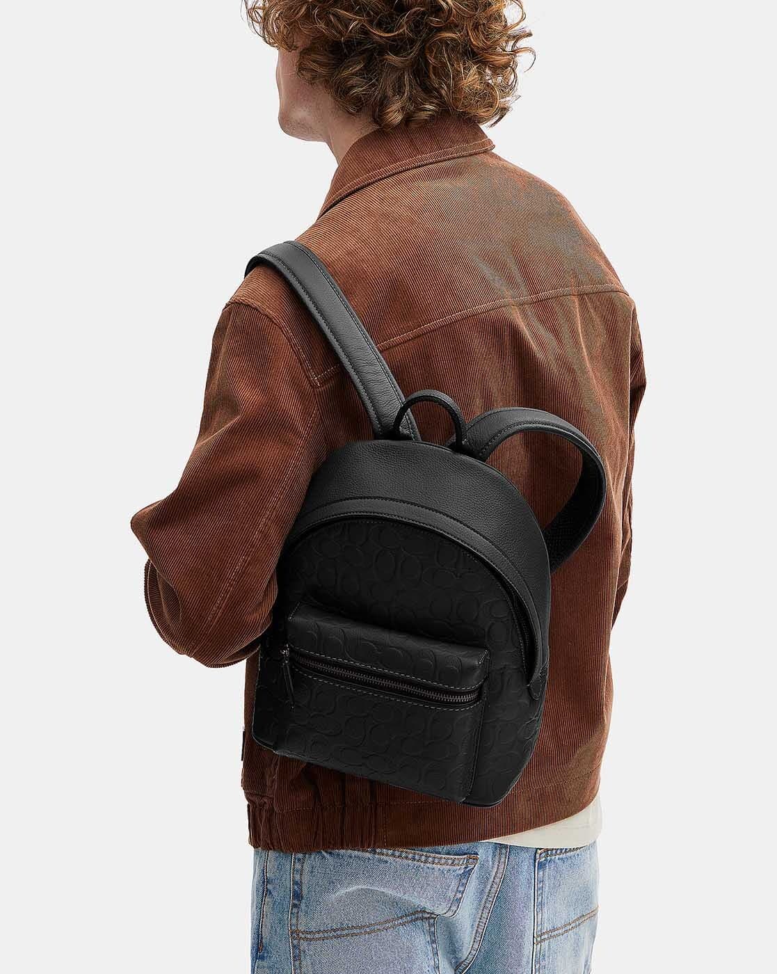 charter backpack 24 in signature leather COACH Denim CH762 cell phone and multifunction pockets Inside tech sleeve Double zip closure Coach Backpack Charter 24 in