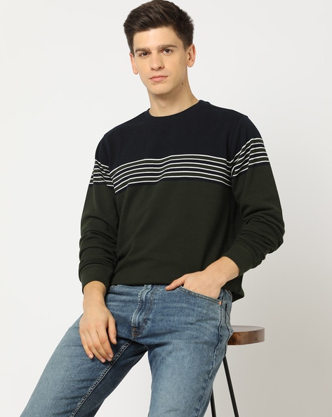 Striped crew on sale neck sweatshirt mens