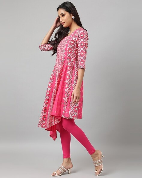 Buy Dark Pink Flared Rayon Kurta With Printed Back Online - W for Woman