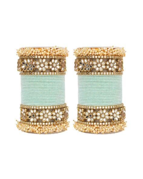 Set of Mirror Embellished Velvet Bangles