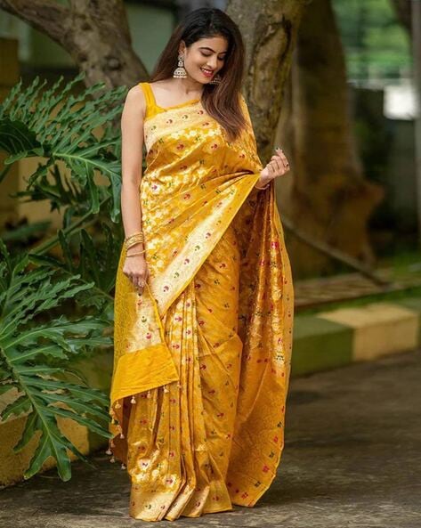 Buy Tropical Sun Yellow Banarasi Saree online-Karagiri – Karagiri Global