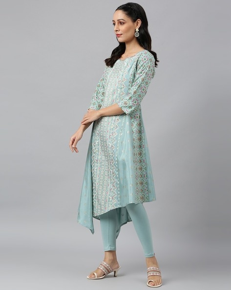 Buy White Multi-coloured Printes Kurta With Golden Pants And Dupatta Online  - W for Woman