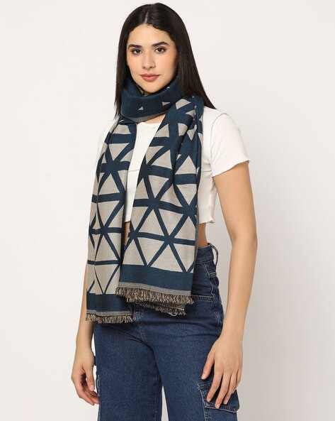 Geometric Print Stole with Frayed Hem Price in India