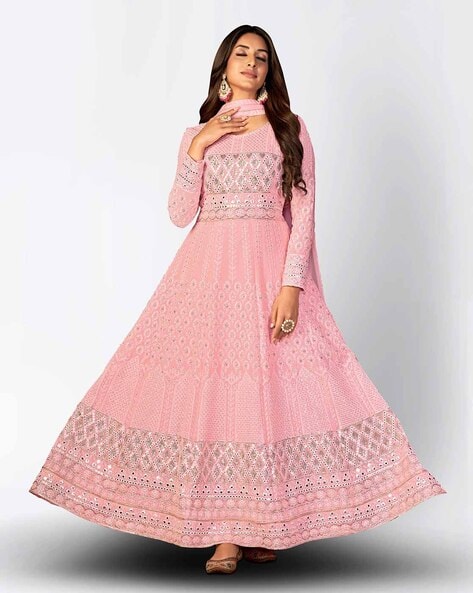 Sinina Multi Color Cotton Anarkali Semi Stitched Dress Material-3Kesare109