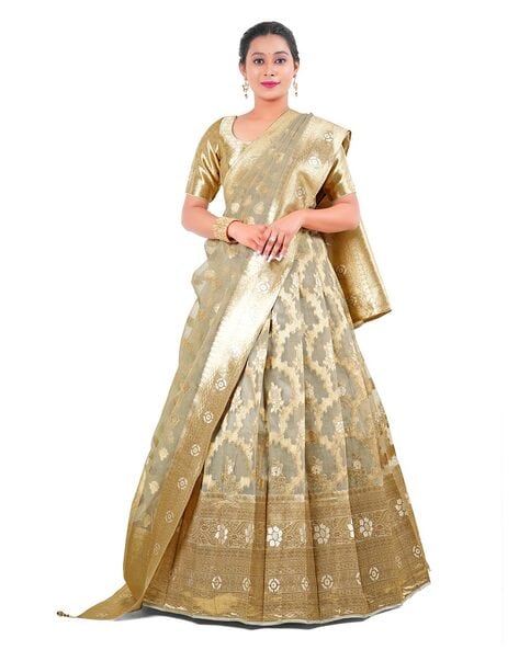 Designer Exclusive Pure Kanjivaram Silk Half Saree Lehenga Choli With  Embroidery Work, Party & Wedding Wear Pure Banarasi Silk Lehenga Choli -  Etsy