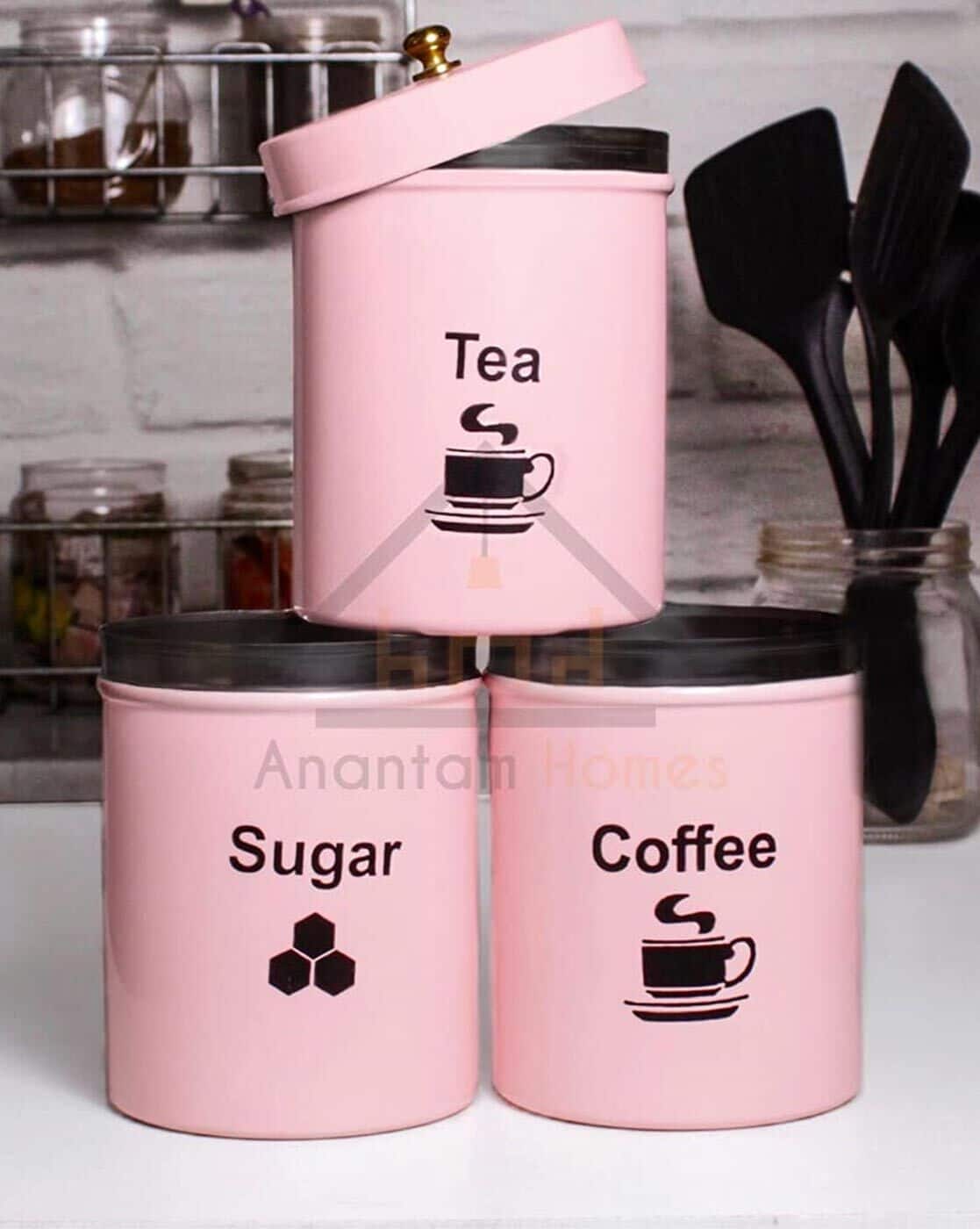 Kitchen Organisers Pink Tea Coffee Sugar Storage Jars Purple Tea