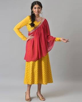 aurelia Floral Print A-Line Dress with Embroidered Dupatta-picture-44