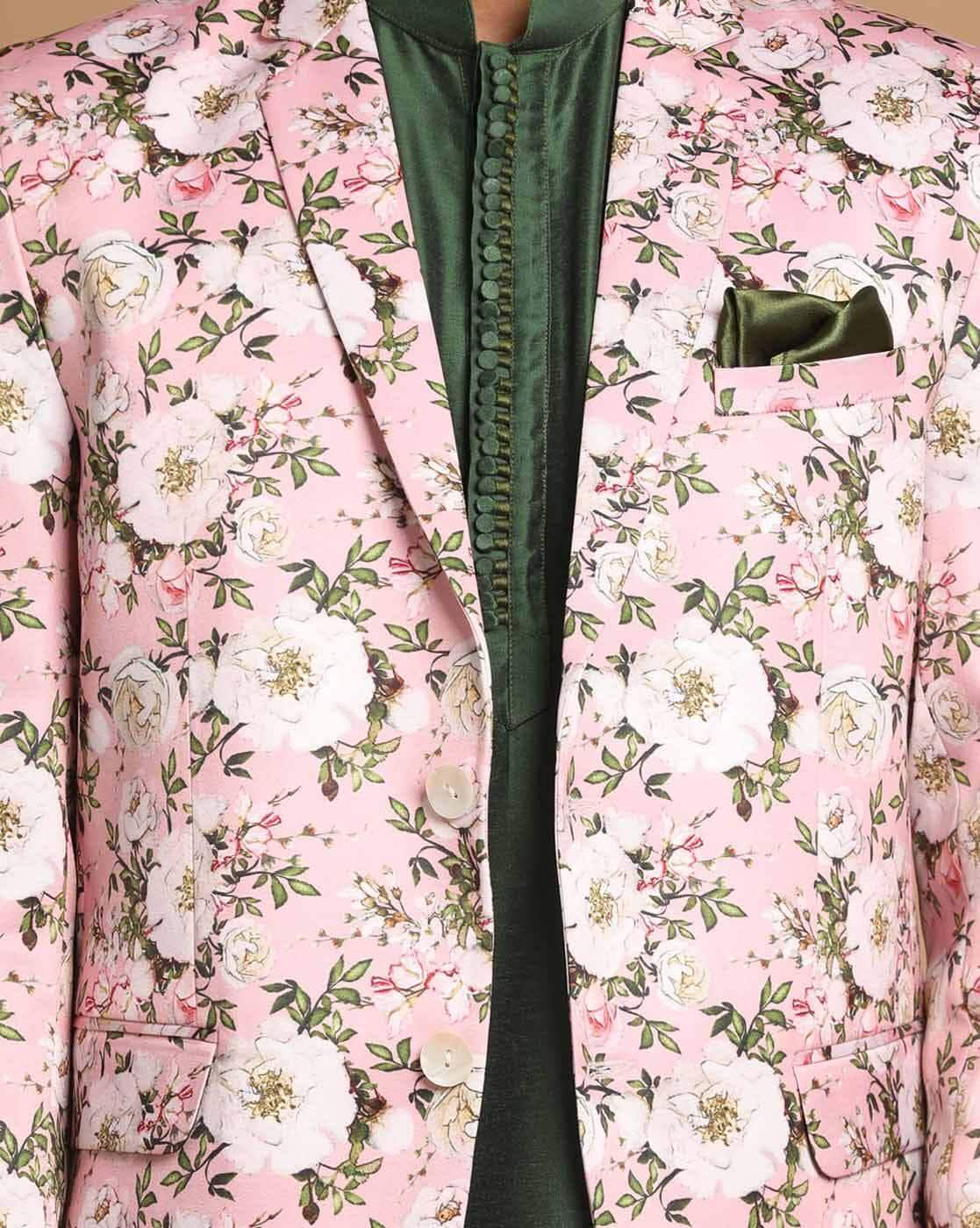 3-Piece Suit Set with Floral Print Jacket