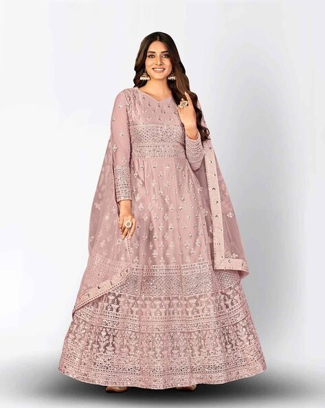 Pink cream golden rich combination elegant anarkali suit - New India Fashion