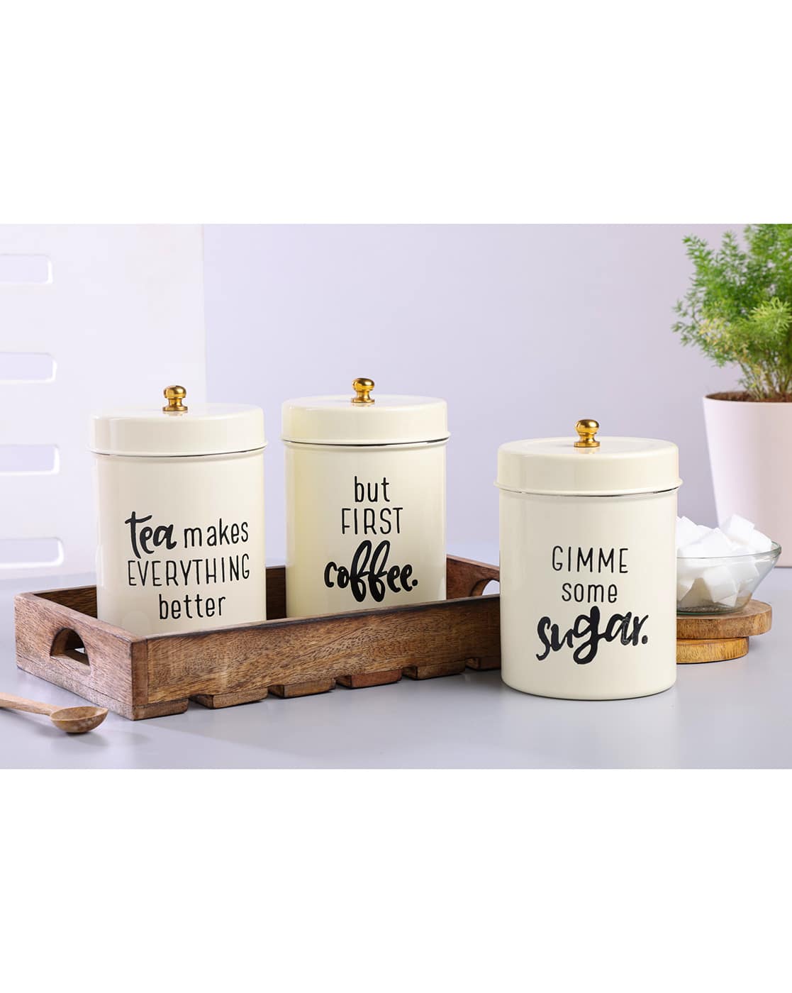 Coffee Storage Jars Cream Tea Coffee Sugar Pack Of Quoted