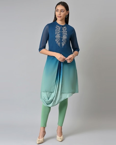 Buy Jaipur Kurti Turquoise Blue Solid Leggings - Leggings for Women 6603791  | Myntra