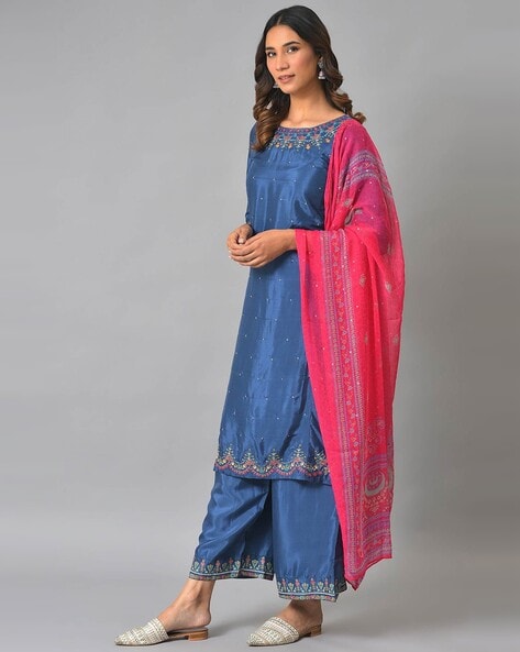 Buy Purple Printed Kurta, Parallel Pants And Dupatta Set Online - W for  Woman