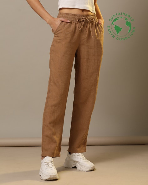 Summer Women Casual Elasticated Cotton Linen Pants Wide Leg Trousers High  Waist | eBay