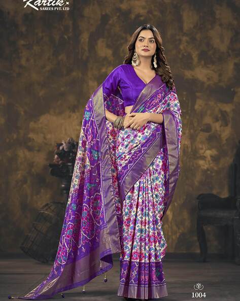 Buy Purple Zariwork Art Silk Saree - Koskii