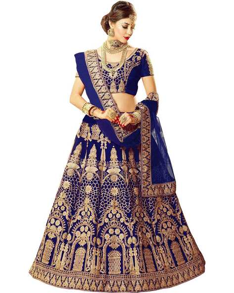 Royal Blue Raw Silk Resham & Zardosi Embroidered Lehenga Set Design by  Mrunalini Rao at Pernia's Pop Up Shop 2024