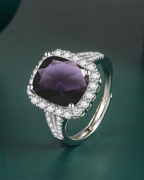 Heart Shaped Purple Amethyst Full Cut Diamond Lovely Hearts Ring