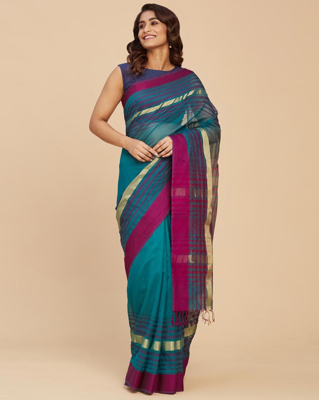 Brown Colour Printed Tussar Silk Saree.