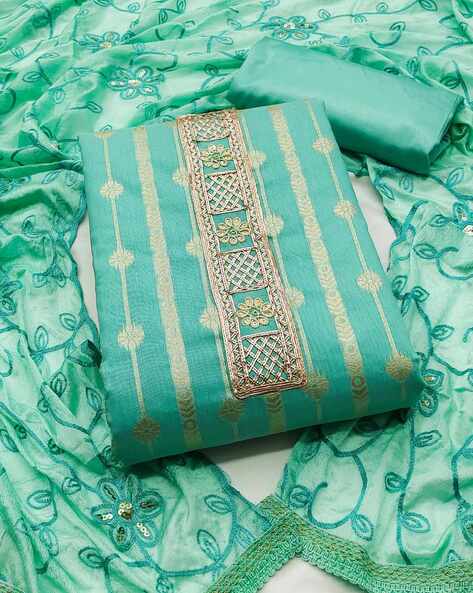 Floral Print Banarasi Silk Zari Unstitched Dress Material Price in India