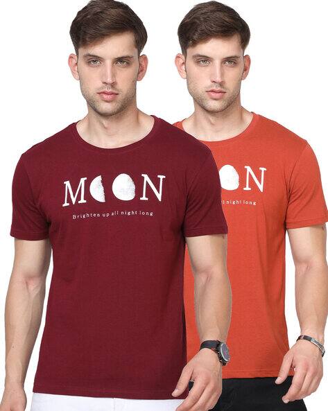 CAVALLA Regular Fit Pack of 2 Typographic Print Crew-Neck T-Shirt