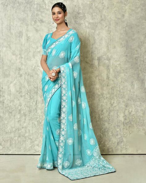 Buy Aqua Sarees for Women by KVS FAB Online | Ajio.com