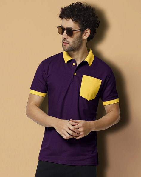 Purple and yellow polo sales shirt