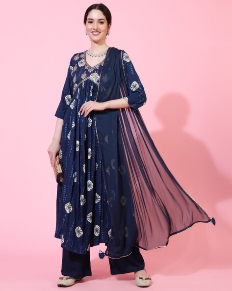 Navy Blue Kurta Suit Sets for Women by Kimayra Online | Ajio.com