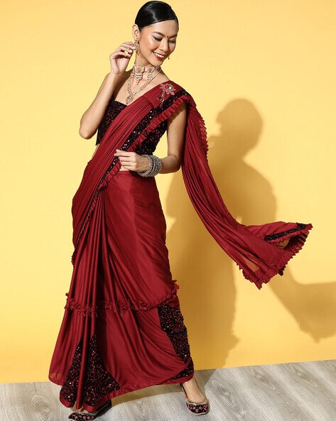 Designer Maroon and Black Silk Trendy Saree