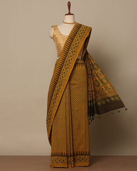 Taupe Grey-Green Pure Katan Silk Banarasi Handloom Saree - Tilfi