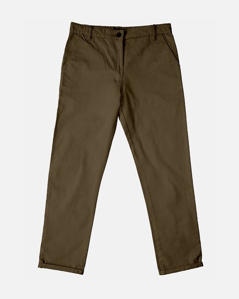 CP Boys Brown Solid Slim Fit Trousers - Classic Polo