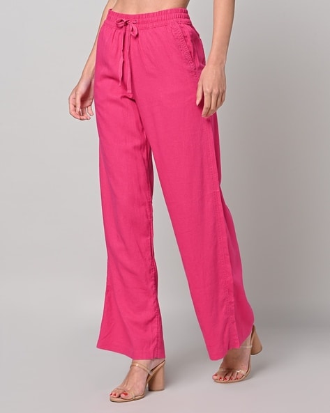 Pebble Crepe Belted Trouser in Rouge | LAPOINTE