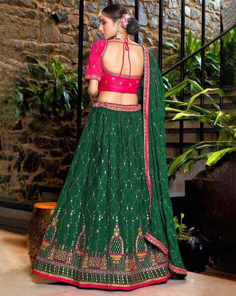 Buy Satrani Bottle Green Printed Lehenga Choli Set With Dupatta for Women  Online @ Tata CLiQ