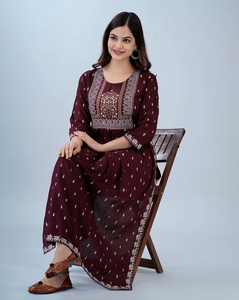 Maroon And Off White Designer Party Wear Heavy Cotton Kurti Set – Fashionfy