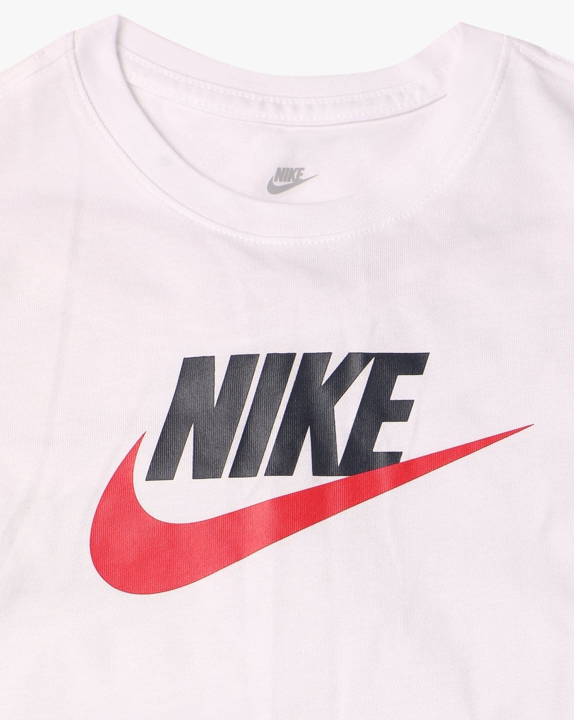 white nike shirt with red logo