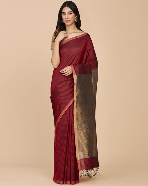 Buy Fabindia Indigo Cotton Hand Woven Saree without Blouse online