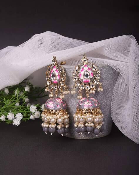 Cierra Gold-Plated Kundan-Studded Lotus Jhumka Earrings