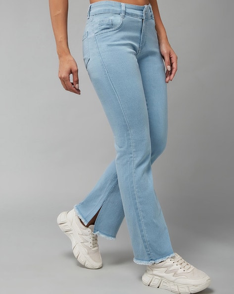 Coral Blue Front Pocket Detailed Wide Leg High Waist Jeans – RIGMOR
