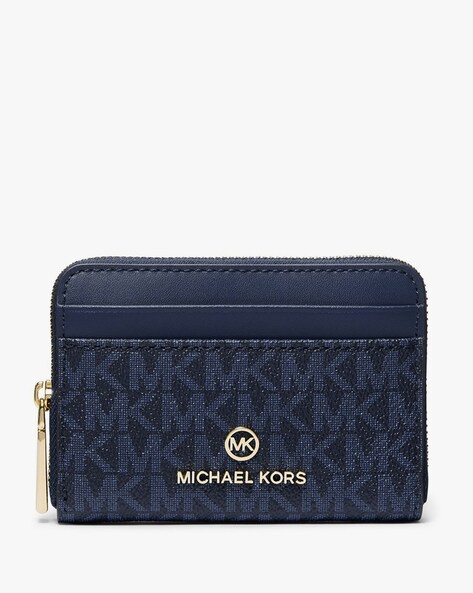 Michael Kors Blue Leather Zip Around Wristlet Wallet Michael Kors