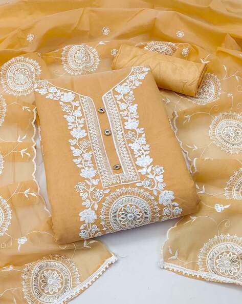 Embroidered Semi-Stitched A-Line Dress Material Price in India
