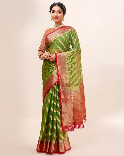 Banarasi Silk Saree Women's kanchi Pattu kanchipuram Pure Soft with Blouse  Piece (Parrot Green Colour) : Amazon.in: Fashion