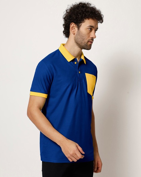 blue and yellow polo t shirt