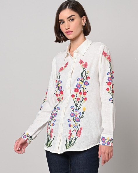 FLORAL Thermal Top  Floral embroidered top, Button up shirt womens,  Clothes design