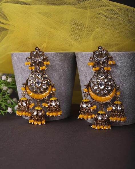 Find Kundan earrings (Yellow) by Shine jewelleries near me | Laxmi Nagar  (East Delhi), East Delhi, Delhi | Anar B2B Business App