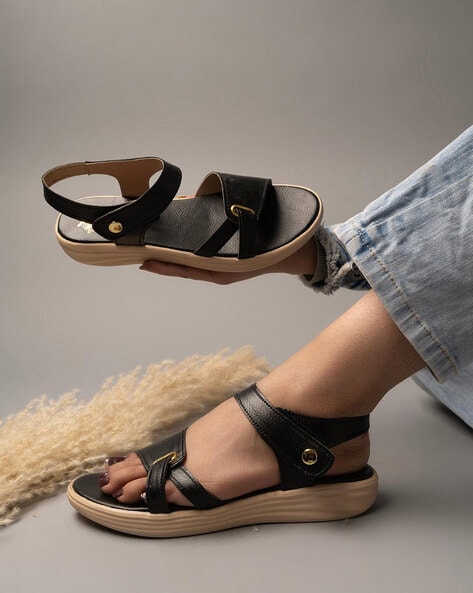 Chanel Black Leather Velcro Flat Sandals Size 38 Chanel | TLC