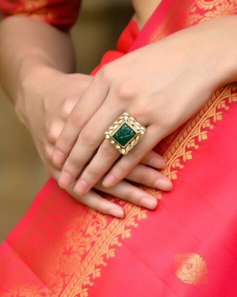 Green Stone Finger Ring - South India Jewels - Online Shop
