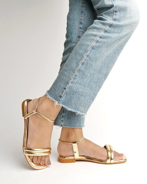 Gold ankle 2024 strap sandals flat