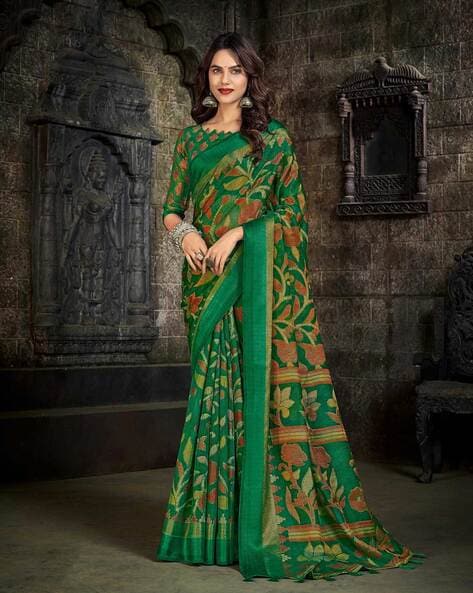 Green colour zari sequence work designer saree with blouse - ShopLance