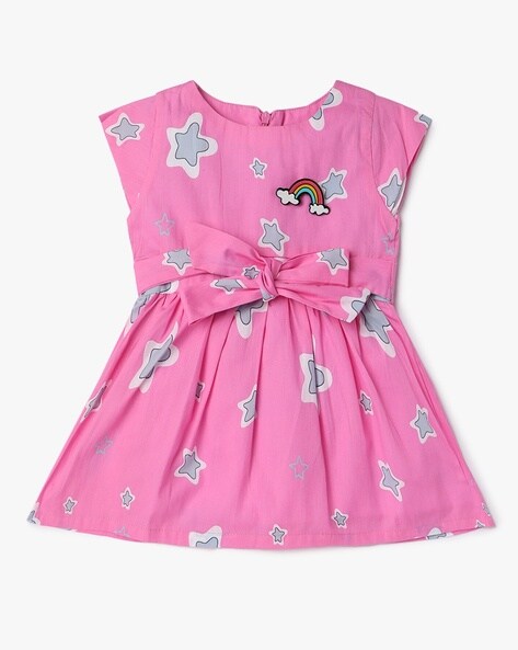 Buy TINY GIRL Pink Solid Polyester Round Neck Girls Party Wear Dress |  Shoppers Stop